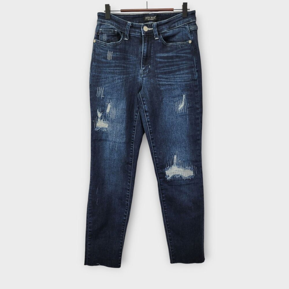 Judy Blue Dark Blue Distressed Boyfriend Jeans